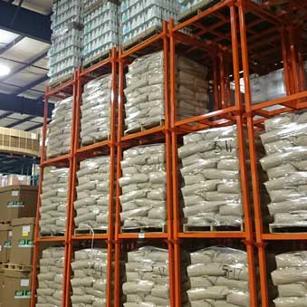 Dry items stored on shelves in Senko warehouse